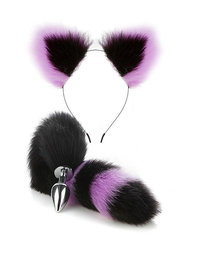 fashionhome - Handmade Soft Fur Cat Ears Headwear Headband and Fox Tail Anime Fancy Dress Party Cosplay Costume - Image 1
