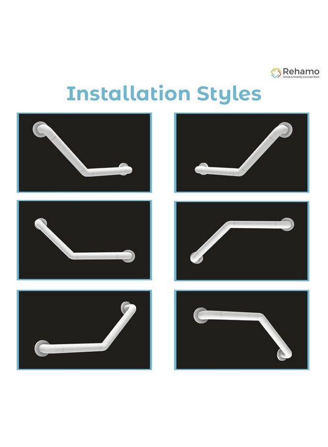 Rehamo 60° Angled Nylon Stainless Steel Grab Bar For Bathroom Safety, Handle With Textured Grip Surface | Folding Wall Mounted Toilet Hand Support For Elderly With 1 Year Warranty (30 Cm X 30 Cm)  - Image 5