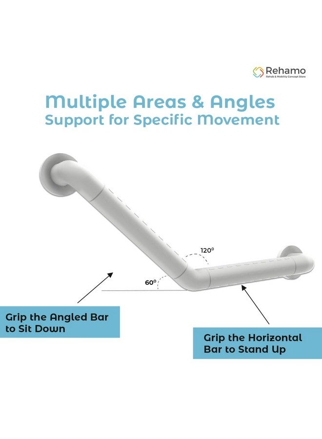 Rehamo 60° Angled Nylon Stainless Steel Grab Bar For Bathroom Safety, Handle With Textured Grip Surface | Folding Wall Mounted Toilet Hand Support For Elderly With 1 Year Warranty (30 Cm X 30 Cm)  - Image 3