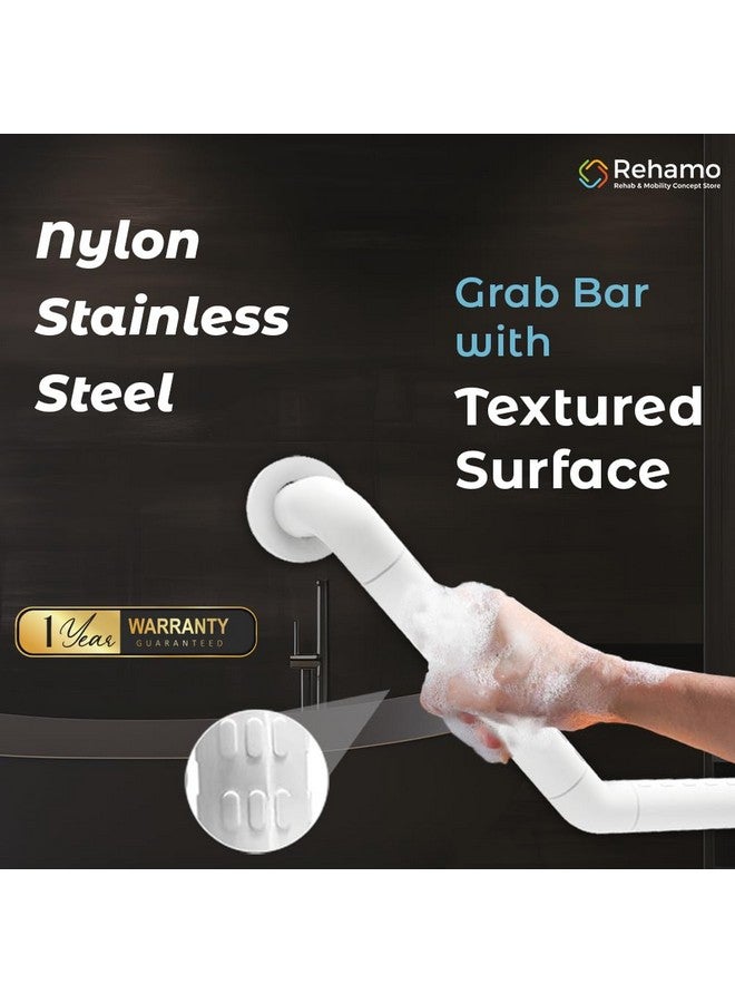 Rehamo 60° Angled Nylon Stainless Steel Grab Bar For Bathroom Safety, Handle With Textured Grip Surface | Folding Wall Mounted Toilet Hand Support For Elderly With 1 Year Warranty (30 Cm X 30 Cm)  - Image 2