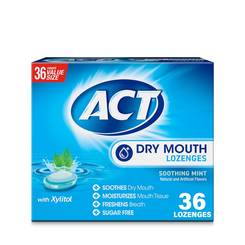ACT Dry Mouth Lozenges with Xylitol, Soothing Mint, 36 Lozenges - Image 1