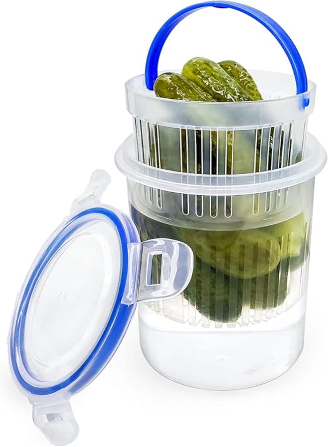 KIKINIKO Pickle Jar 24 oz pickle container with strainer Pickle Holder Keeper Lifter, pickle storage container pickle strainer, Flip Jar with Leak Proof and Lock It Lid