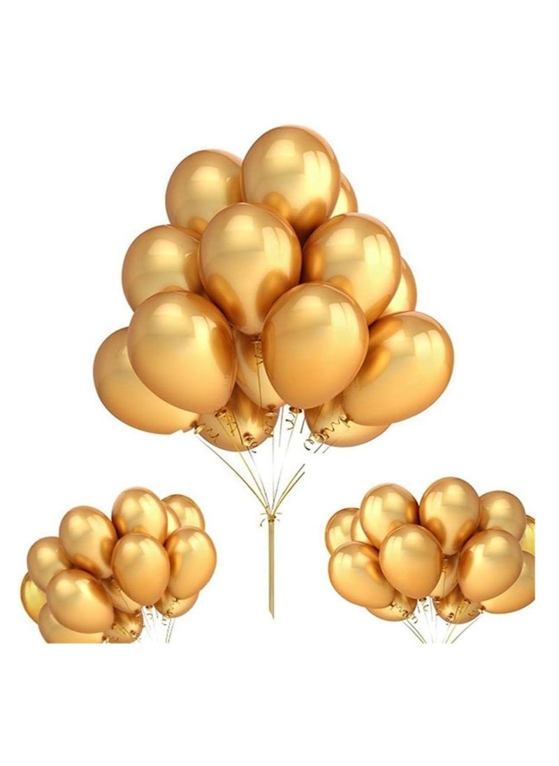 Cool Baby - COOLBABY 50 Pieces Gold Latex Balloon 25 cm/10 Inches Gold Balloon Matte Gold Balloon with Ribbon - Image 1