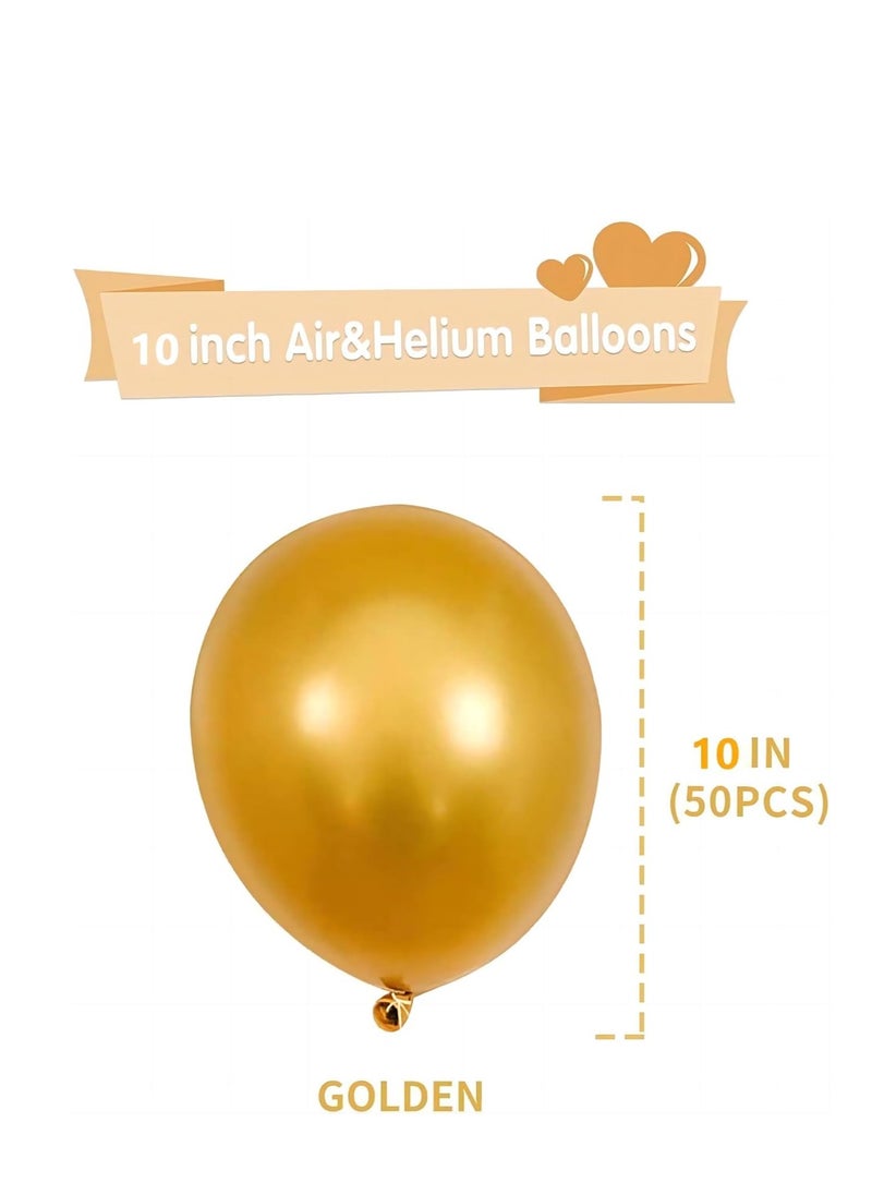 Cool Baby - COOLBABY 50 Pieces Gold Latex Balloon 25 cm/10 Inches Gold Balloon Matte Gold Balloon with Ribbon - Image 1