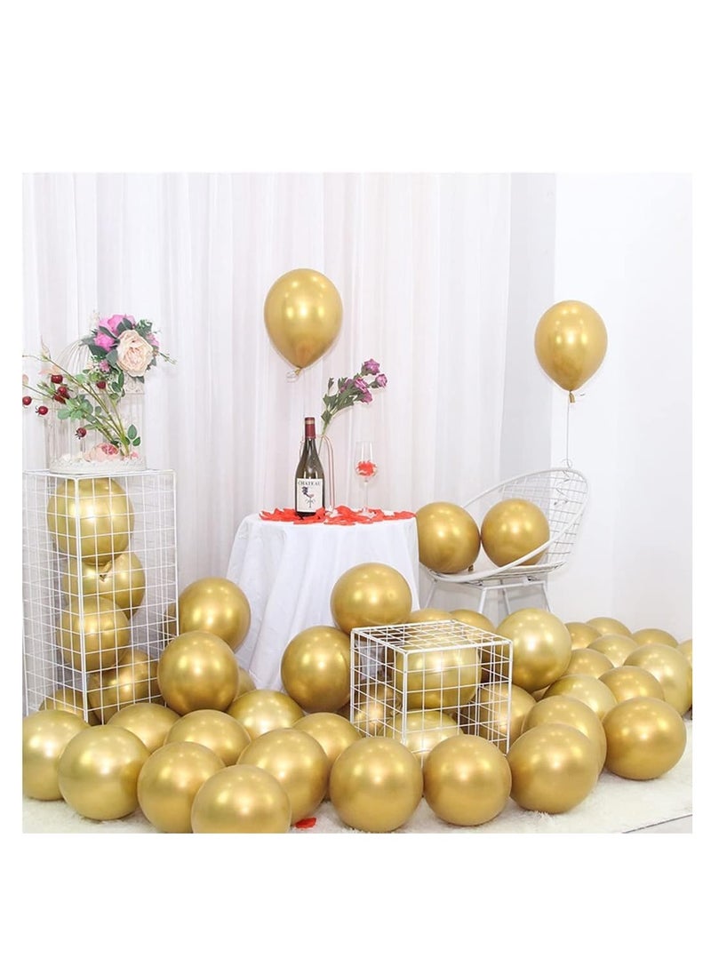 Cool Baby - COOLBABY 50 Pieces Gold Latex Balloon 25 cm/10 Inches Gold Balloon Matte Gold Balloon with Ribbon - Image 1
