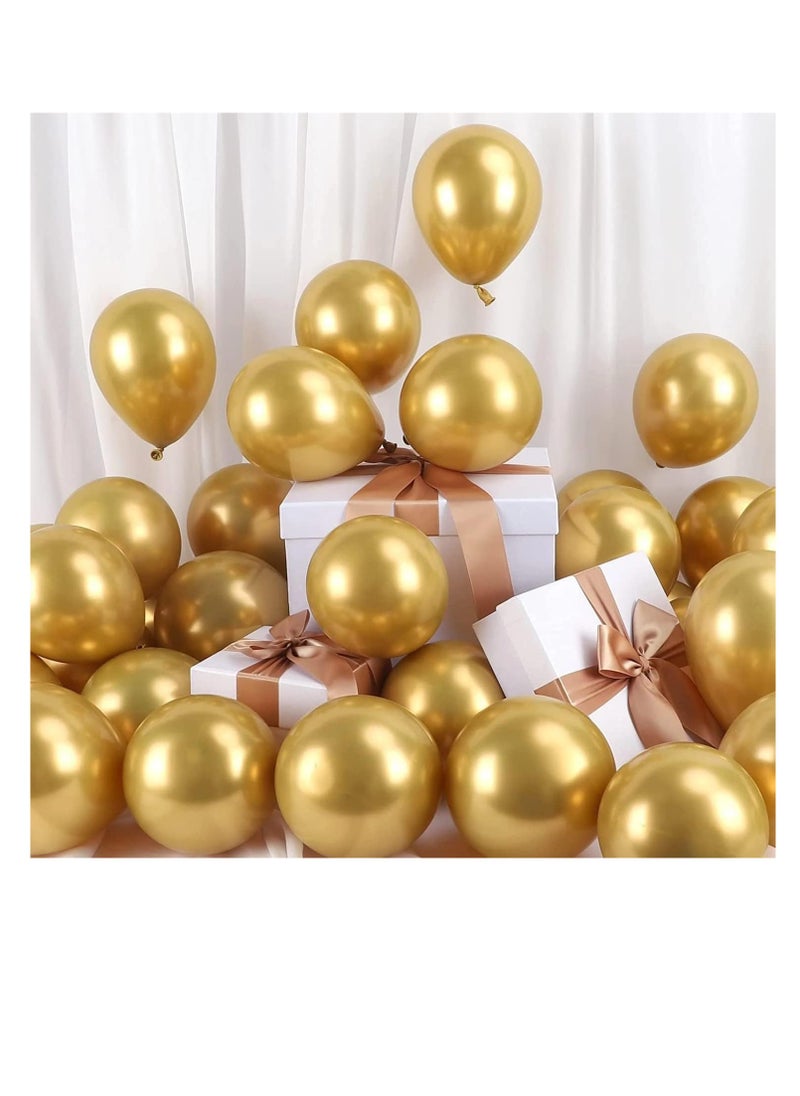 Cool Baby - COOLBABY 50 Pieces Gold Latex Balloon 25 cm/10 Inches Gold Balloon Matte Gold Balloon with Ribbon - Image 1
