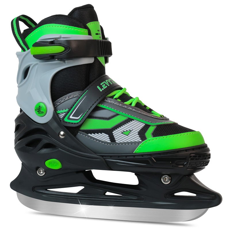 LEVYTEMP Adjustable ice Skates for Kids Boys Girls, 4 Size Triple Protection Beginner Figure Blades with Ankle Support for Outdoor and Rink,Green - Image 1