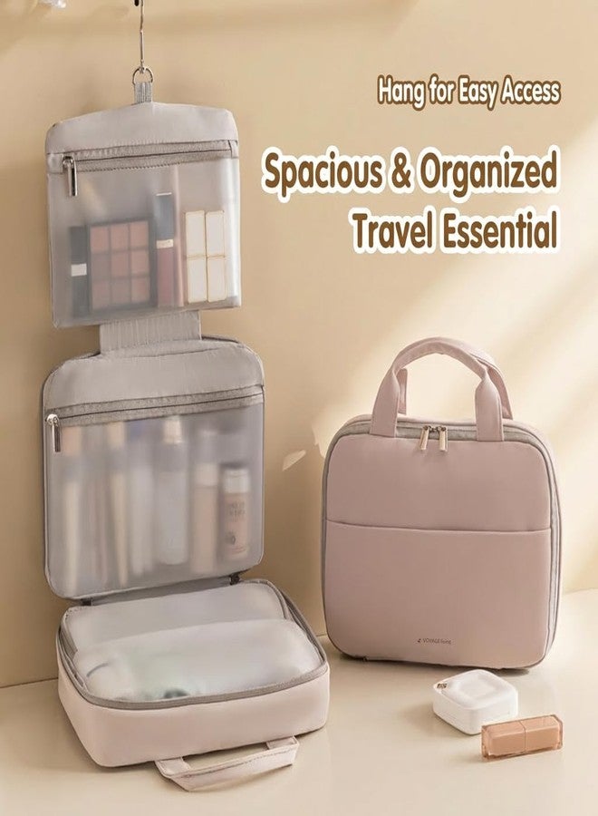 Voyage Living Hanging Travel Toiletry Bag for Women, 3-Tier Makeup Organizer, Large Capacity Waterproof PU Leather Cosmetic Case, Travel Essentials (Mist Rose) - Image 4