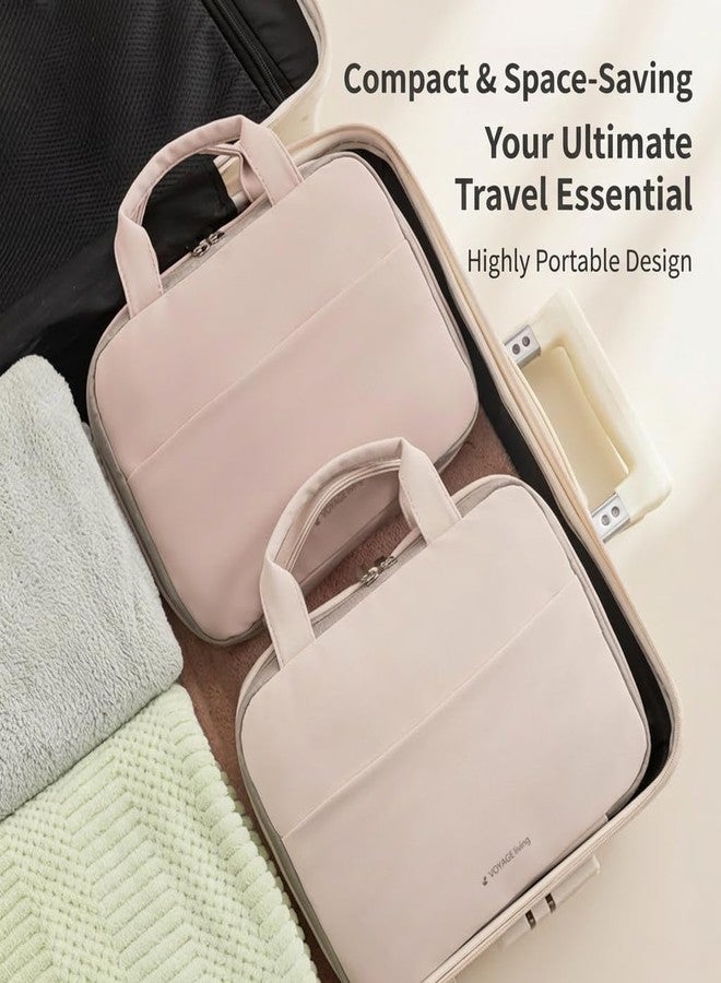 Voyage Living Hanging Travel Toiletry Bag for Women, 3-Tier Makeup Organizer, Large Capacity Waterproof PU Leather Cosmetic Case, Travel Essentials (Mist Rose) - Image 2