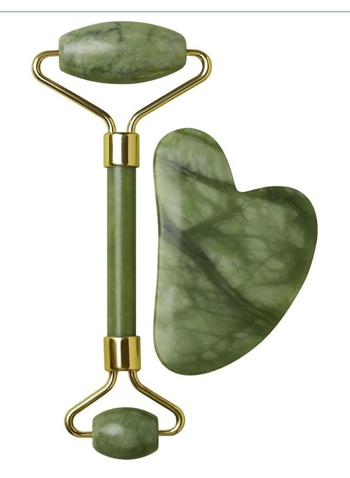Jade Roller and Gua Sha Facial Massage Tools for Face, Eye, Neck And Body Skin Care Treatments - Image 1