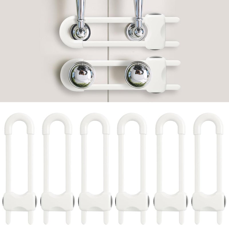 Reaeon Baby Proofing Cabinets, Sliding Cabinet Locks for Babies, Adjustable U Shaped Baby Safety Locks, Childproof Cabinet Latch for Kitchen, Bathroom, Drawer, Cupboard Doors Knobs & Handles (6 Pack White) - Image 1