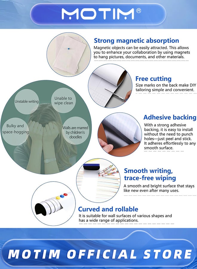 Motim Magnetic White Board Paper Easy to Write and Clean for School & Home & Office (120x60cm)  - Image 2