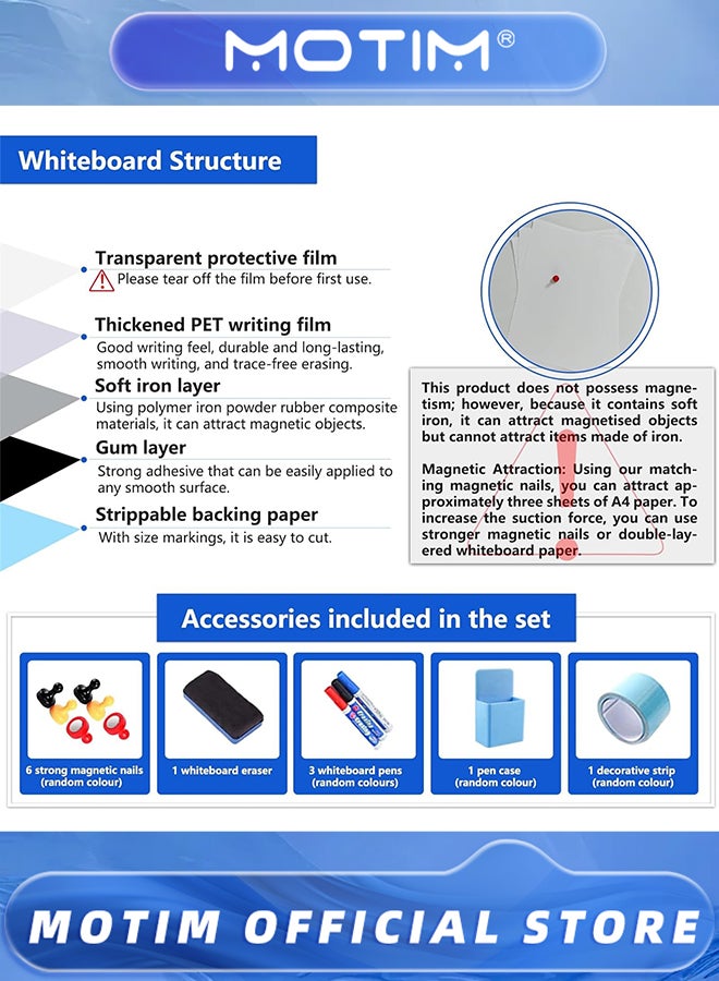 Motim Magnetic White Board Paper Easy to Write and Clean for School & Home & Office (120x60cm)  - Image 5