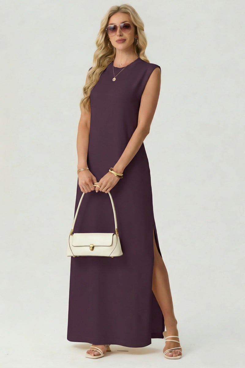GRECERELLE Summer Fall Casual Cap Sleeve Round Neck Shift Sweater Maxi Dress for Women with Pockets (Rosewood, Medium) - Image 2