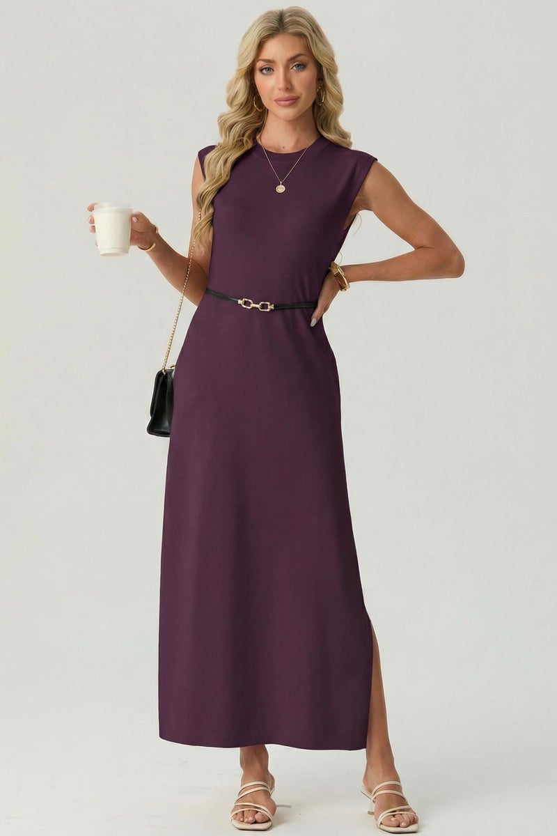 GRECERELLE Summer Fall Casual Cap Sleeve Round Neck Shift Sweater Maxi Dress for Women with Pockets (Rosewood, Medium) - Image 5