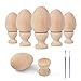 HOKPA Wood Eggs with Wooden Egg Cup Holders Unpainted Craft Eggs 6 Cups and Smooth Eggs in a Pack Display DIY Easter Halloween Decor 14pcs - Image 3