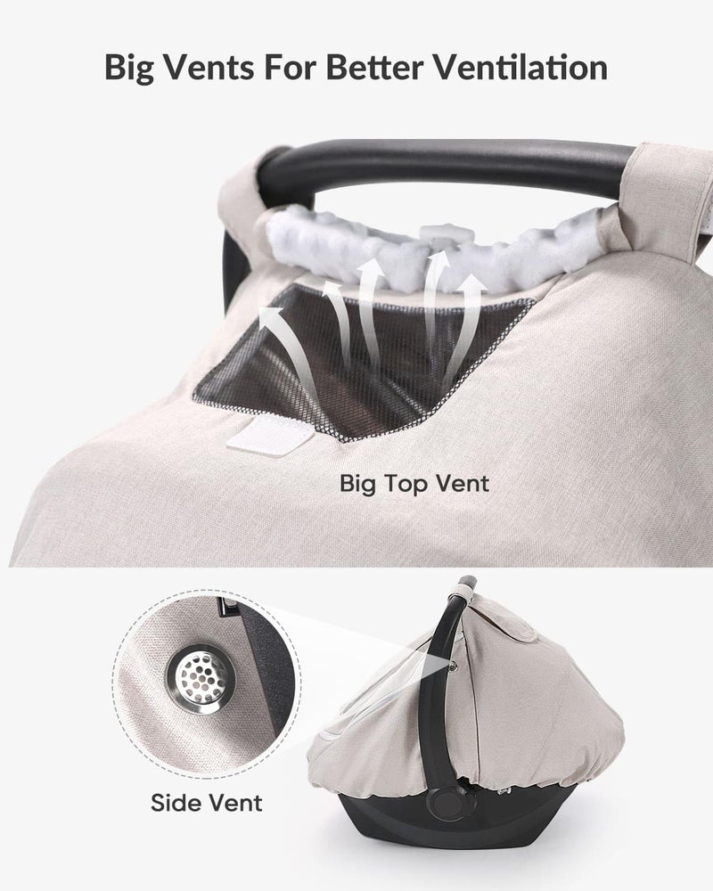 TinlyFinly Waterproof Car Seat Cover for Baby, 2-Layer Car Seat Rain Cover with Clear Window & Sunshade & Mesh Cover, Universal Infant Carseat Canopy for Stroller, Protect from Rain and Snow - Beige - Image 4