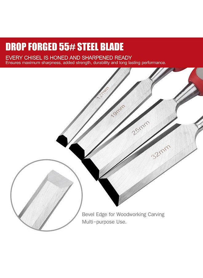 Generic - 5pcs Wood Chisel Set For Carpentry with Storage Bag Non-slip Handle Woodworking Wood Carving Bench Chisel Sets Sharp Wood Bevel Blades with Steel Strike Cap - Image 1
