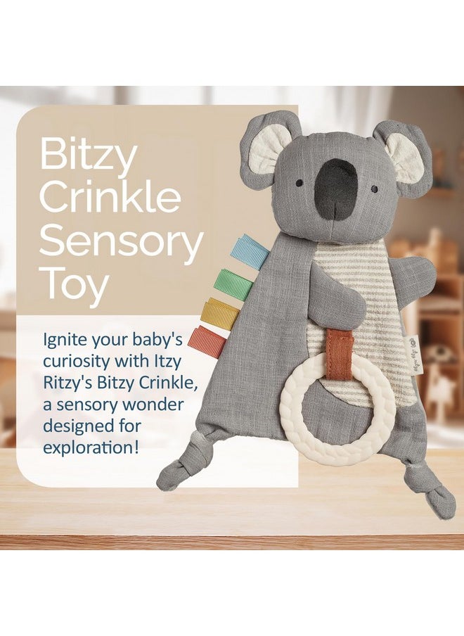 Itzy Ritzy Itzy Ritzy - Bitzy Crinkle Sensory Toy Koala with Crinkle Sound for Babies & Toddlers - Features Soft Braided Teething Ring & Textured Ribbons, Designed for Ages 0 Months and Up, Koala  - Image 2