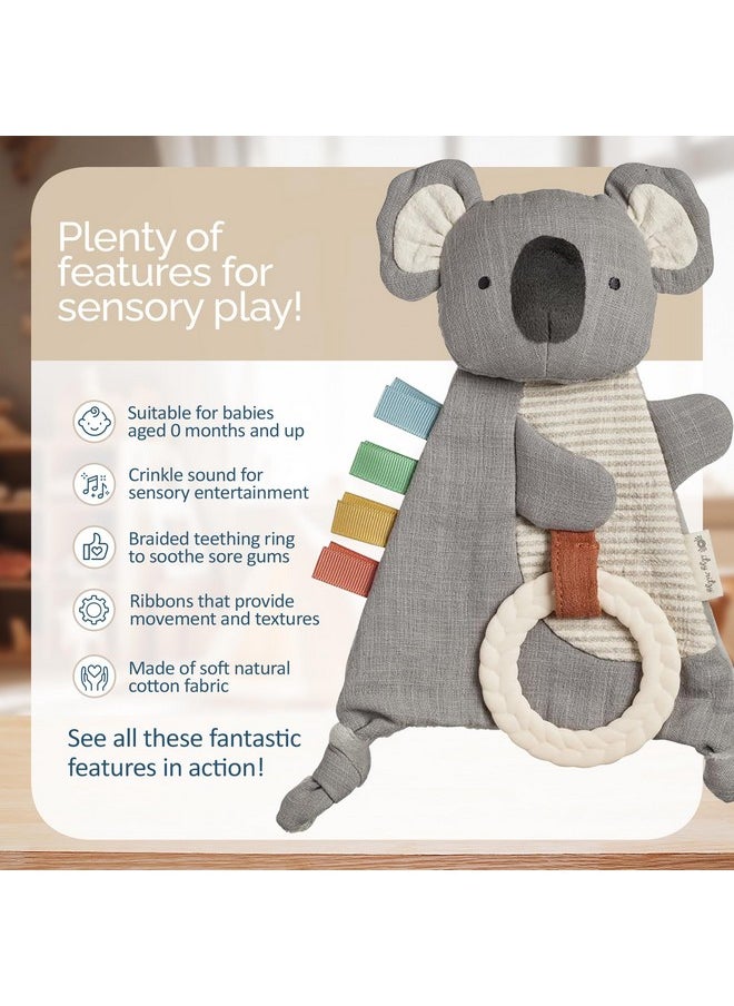 Itzy Ritzy Itzy Ritzy - Bitzy Crinkle Sensory Toy Koala with Crinkle Sound for Babies & Toddlers - Features Soft Braided Teething Ring & Textured Ribbons, Designed for Ages 0 Months and Up, Koala  - Image 3