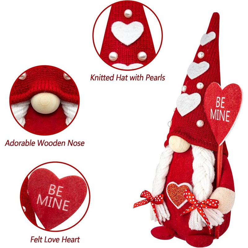 CRCZK Valentines Day Gnomes, 2 Pack Mr & Mrs Valentine Gnomes Decorations for Home - Handmade Swedish Tomte Gnomes Plush Ornaments Valentine's Day Party Supplies - Image 3