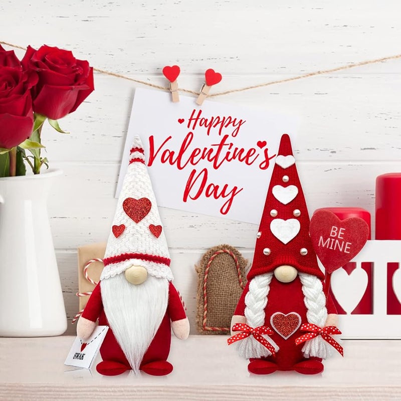 CRCZK Valentines Day Gnomes, 2 Pack Mr & Mrs Valentine Gnomes Decorations for Home - Handmade Swedish Tomte Gnomes Plush Ornaments Valentine's Day Party Supplies - Image 5