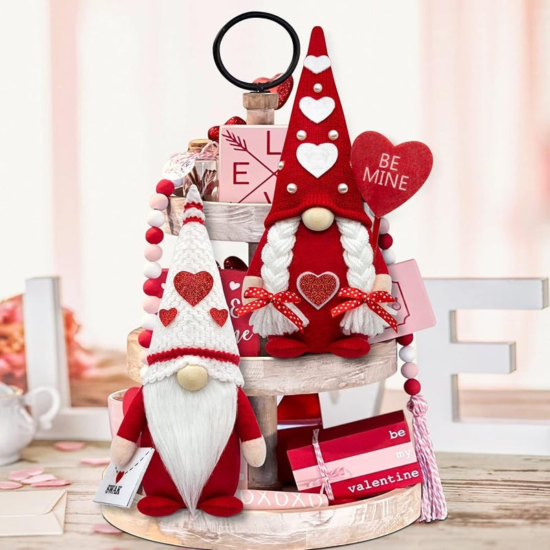 CRCZK Valentines Day Gnomes, 2 Pack Mr & Mrs Valentine Gnomes Decorations for Home - Handmade Swedish Tomte Gnomes Plush Ornaments Valentine's Day Party Supplies - Image 4