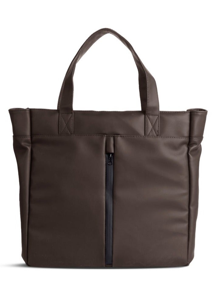 Ar supply AR Tote Bag by Arij Bags | Large Tote Bag for Laptop and Daily Use, Detachable and Adjustable Crossbody Strap, Spacious Main Compartment, Laptop Pocket, Multiple Inner Pockets and Quick Access Front Pocket (39 × 38 × 12 cm) (Brown) - Image 1