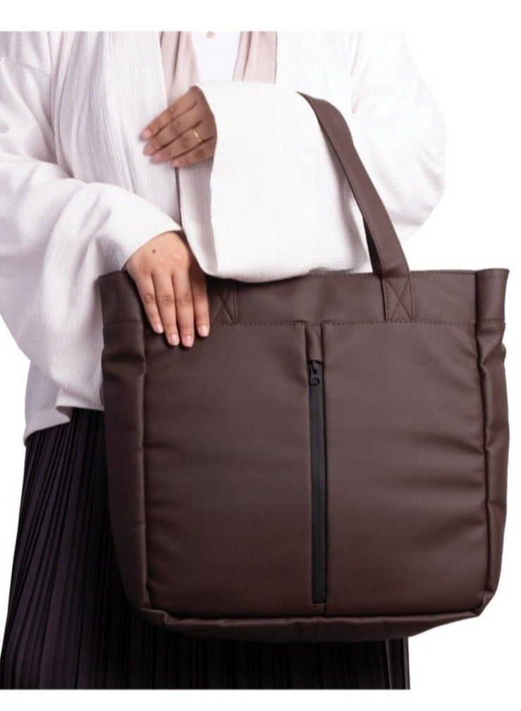 Ar supply AR Tote Bag by Arij Bags | Large Tote Bag for Laptop and Daily Use, Detachable and Adjustable Crossbody Strap, Spacious Main Compartment, Laptop Pocket, Multiple Inner Pockets and Quick Access Front Pocket (39 × 38 × 12 cm) (Brown) - Image 2
