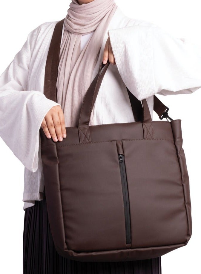 Ar supply AR Tote Bag by Arij Bags | Large Tote Bag for Laptop and Daily Use, Detachable and Adjustable Crossbody Strap, Spacious Main Compartment, Laptop Pocket, Multiple Inner Pockets and Quick Access Front Pocket (39 × 38 × 12 cm) (Brown) - Image 5