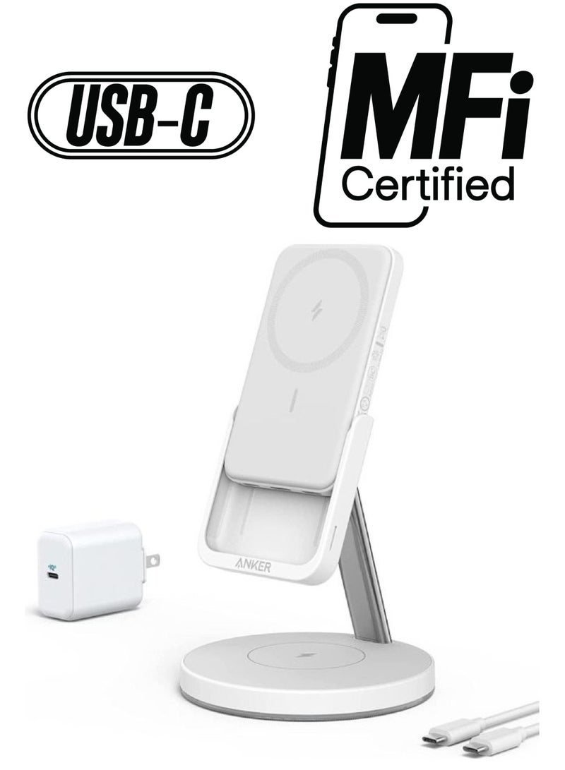 شاحن لاسلكي مغناطيسي 633 MagGo 2 في 1 محطة شحن B25A7221 أبيض - Image 1