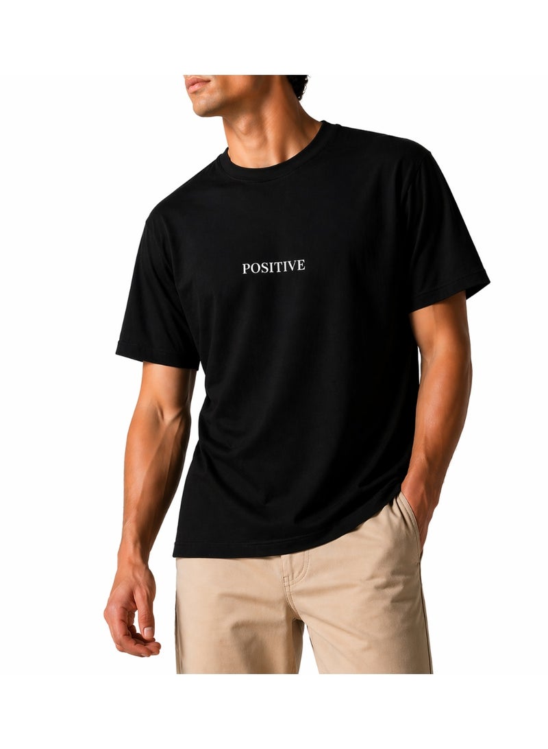 Men's Relax Fit Cotton T-shirt with 'Positive' Print - Black - Image 1