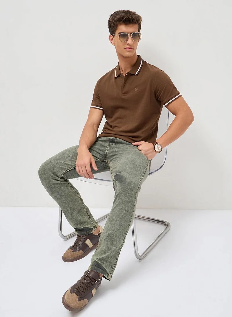 Urbano Fashion  Urbano Fashion Men's Dark Brown Solid Regular Fit Half Sleeve Cotton Polo T-Shirt for Men | Best Price UAE