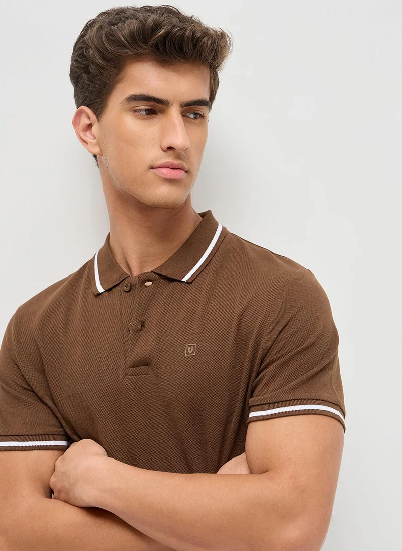 Urbano Fashion Men's Dark Brown Solid Regular Fit Half Sleeve Cotton Polo T-Shirt
