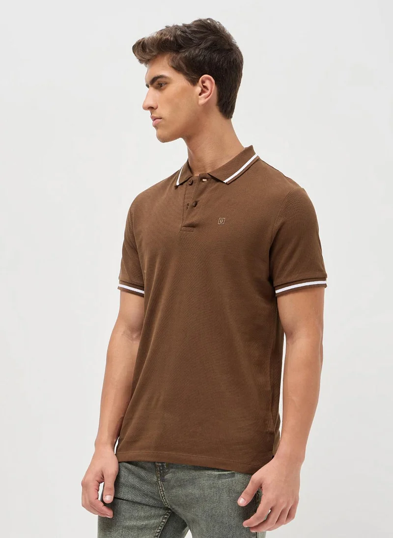 Urbano Fashion  Urbano Fashion Men's Dark Brown Solid Regular Fit Half Sleeve Cotton Polo T-Shirt for Men | Best Price UAE