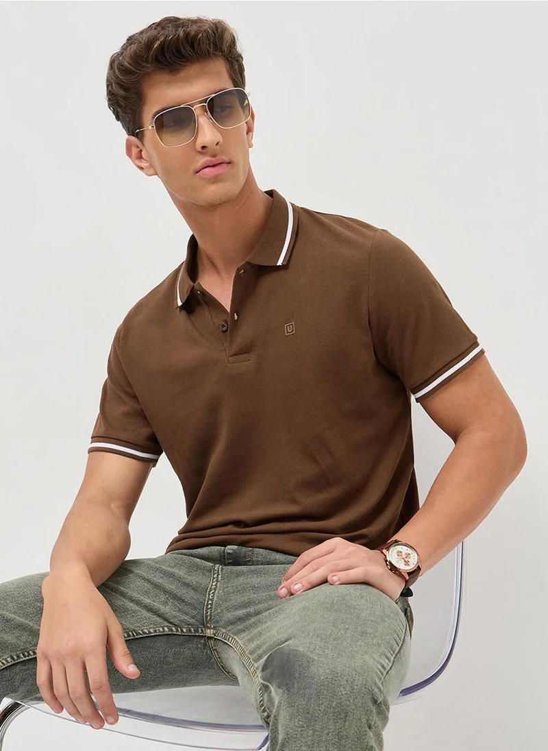 Urbano Fashion  Urbano Fashion Men's Dark Brown Solid Regular Fit Half Sleeve Cotton Polo T-Shirt for Men | Best Price UAE