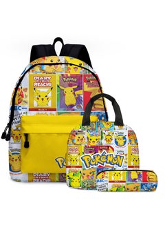 Pokemon Pikachu Cartoon Backpack Three-piece Student School Bag  - Image 1