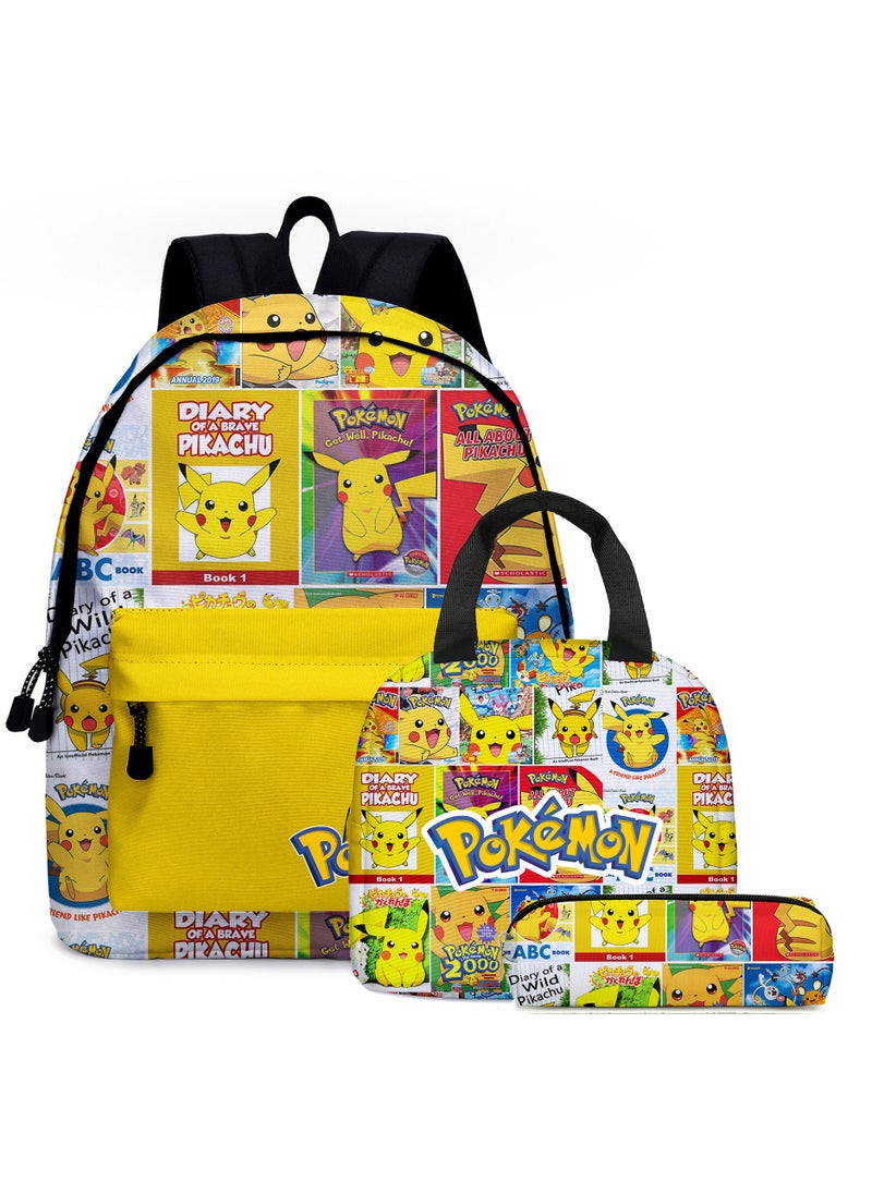 Pokemon Pikachu Cartoon Backpack Three-piece Student School Bag  - Image 1