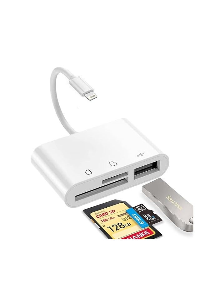 3-in-1 Lightning to USB OTG Adapter – SD/TF Card Reader and USB Port – Compatible with iPhone and iPad