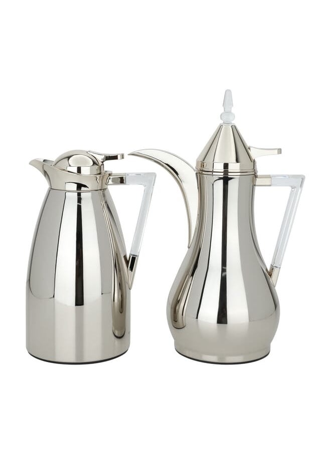 Alsaif Gallery - Maha Shiny Silver Thermos Set With Transparent Handle, 2 Pieces - Image 1