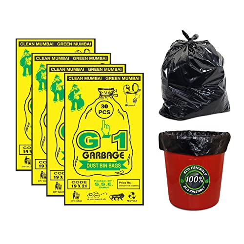 G1 Garbage Dust Bin Bags, 19x21 inches, 30 Pieces, Black, for Home and Commercial Use, Set of 4 - Image 1