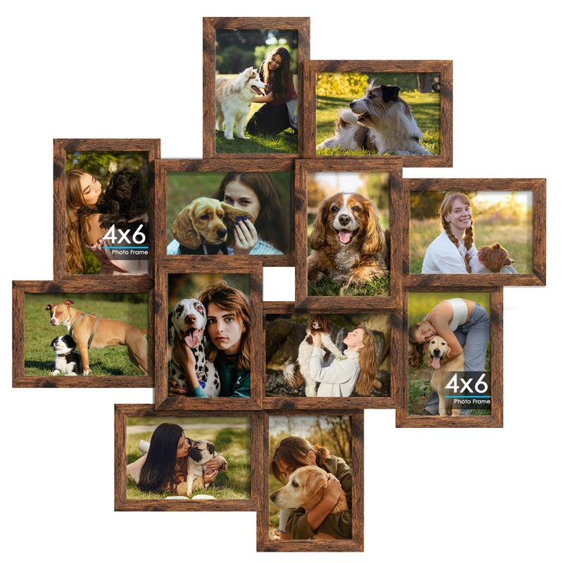 DUENPY 4x6 Collage Picture Frames, 12-Pack Solid Wood Photo Frame, Picture Frames Collage Wall Decor, Set with Glass Front, Assembly Required, Brown - Image 1