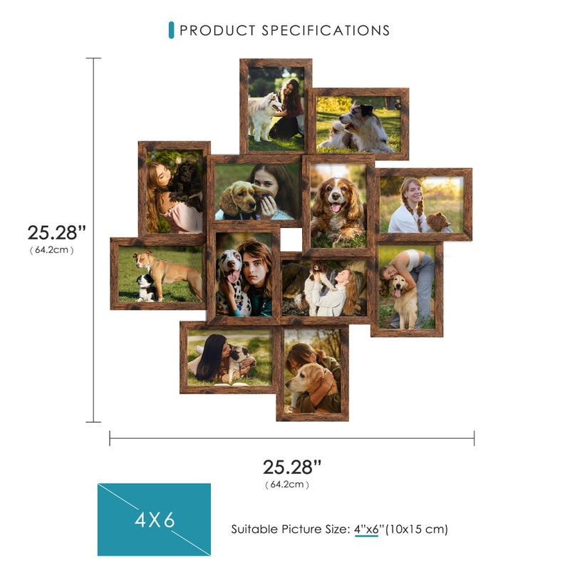 DUENPY 4x6 Collage Picture Frames, 12-Pack Solid Wood Photo Frame, Picture Frames Collage Wall Decor, Set with Glass Front, Assembly Required, Brown - Image 2
