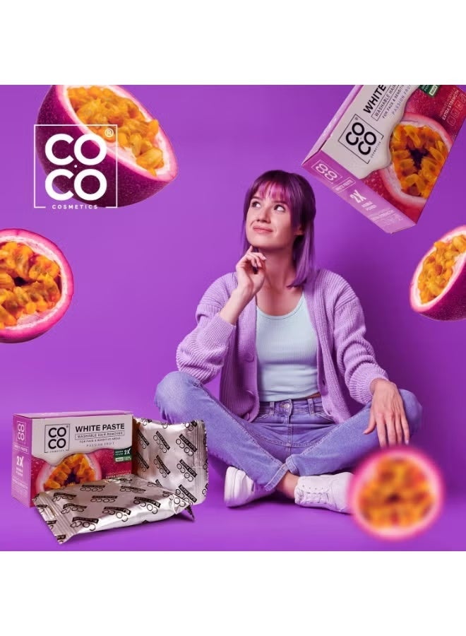 كوكو شمع كوكو - مزيل شعر قابل للغسل، معجون أبيض، طبيعي 100%، تركيبة مُحسّنة بقوة إضافية مضاعفة - للوجه والمناطق الحساسة، 100 غرام (باشن فروت) - Image 5