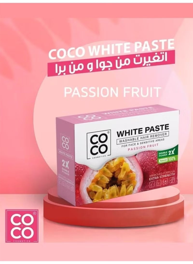 كوكو شمع كوكو - مزيل شعر قابل للغسل، معجون أبيض، طبيعي 100%، تركيبة مُحسّنة بقوة إضافية مضاعفة - للوجه والمناطق الحساسة، 100 غرام (باشن فروت) - Image 2