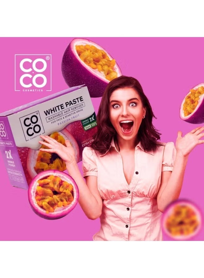 كوكو شمع كوكو - مزيل شعر قابل للغسل، معجون أبيض، طبيعي 100%، تركيبة مُحسّنة بقوة إضافية مضاعفة - للوجه والمناطق الحساسة، 100 غرام (باشن فروت) - Image 3