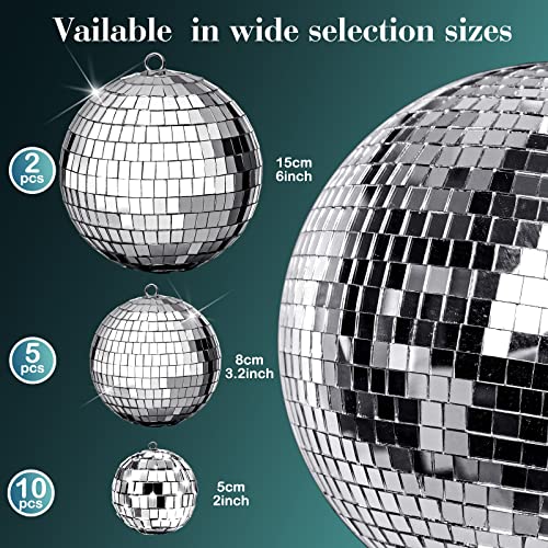 WILLBOND 17 Pcs Disco Ball Decorations Assorted Size Disco Ball Ornaments, Mini Large Hanging Party Favors for Christmas New Year Weddings Decor Festival Stage Prop(6, 3.2, 2 Inch) - Image 4