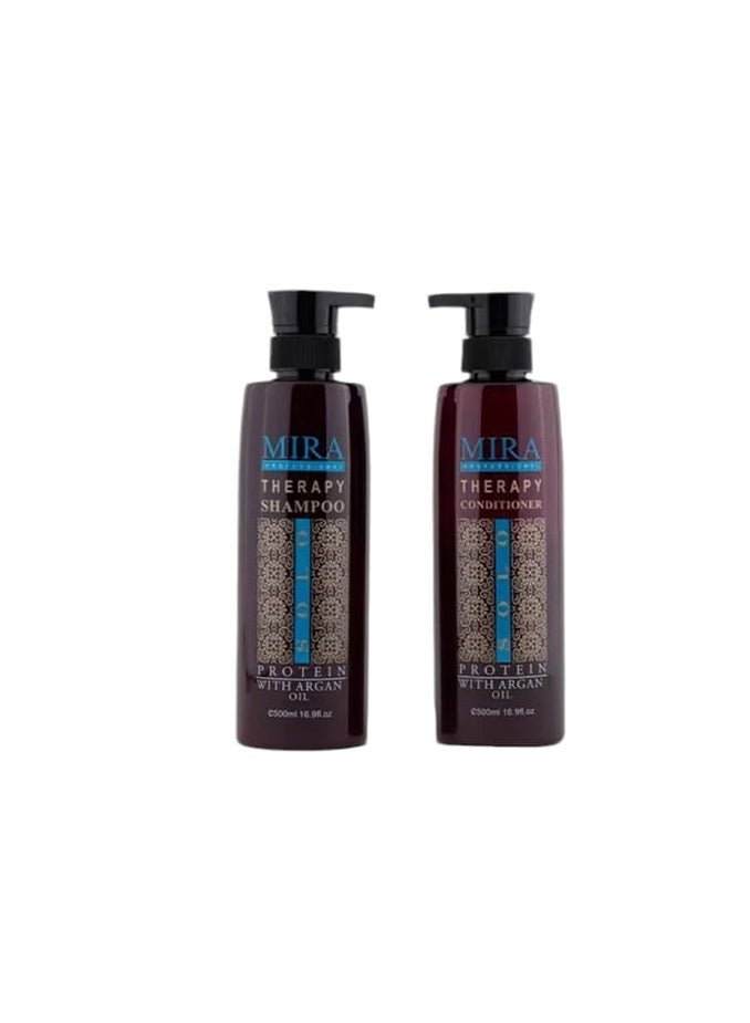 MIRA PROFESSIONAL Shampoo 500 Ml And Conditioner 500 Ml With Argan And Protein To Maintain Hair Treated With Protein Or Keratin - Image 1
