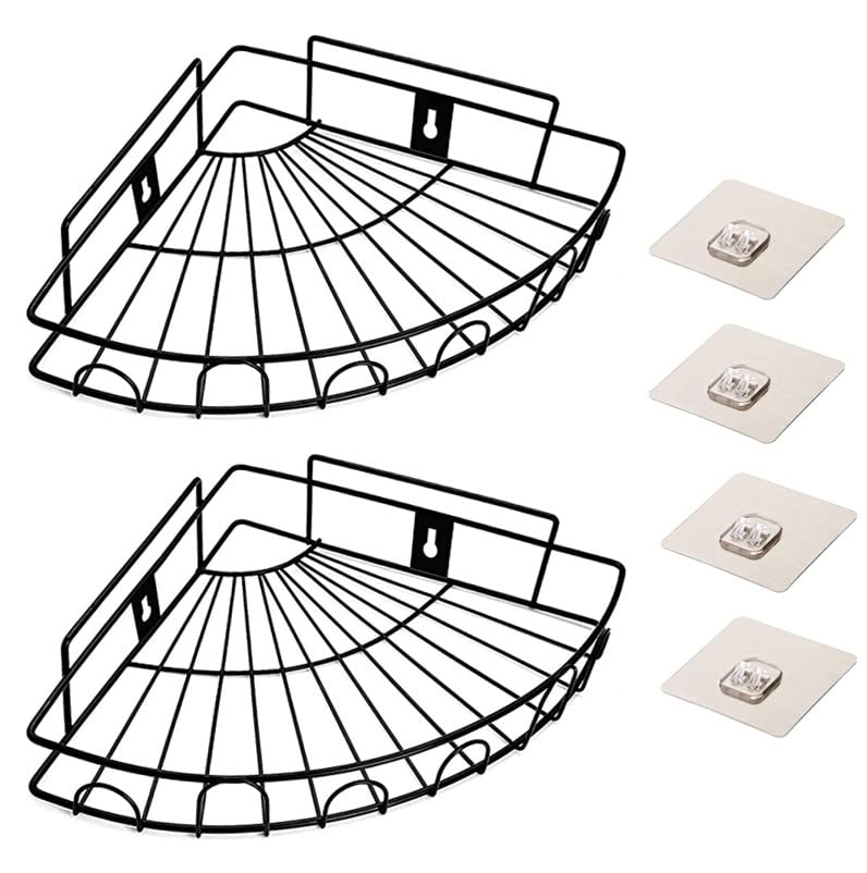 RIOMAX Wall Mounted Self-Adhesive Bathroom Corner Shelf/Kitchen Rack & Holder/Storage Organizer Rack - Bathroom Accessories (Material-GI Metal, Powder Coated Finish, Black, Pack of 2) - Image 1