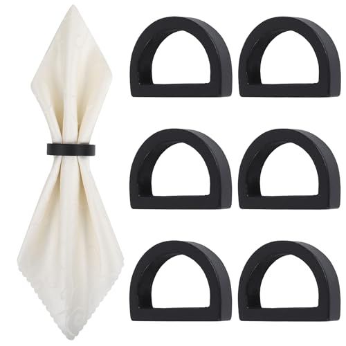 Yagoo Napkin Rings Wooden Napkin Rings Set of 6 Handcrafted Wood Semicircle Napkin Holders for Table Decoration Black - Image 1